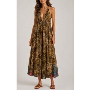 Sun Child Women's Brown Batik Print Classic Silk Dress One Size